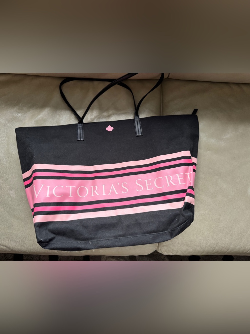 Victoria's Secret Canvas Beach Tote/Duffle Bag Pink/Black